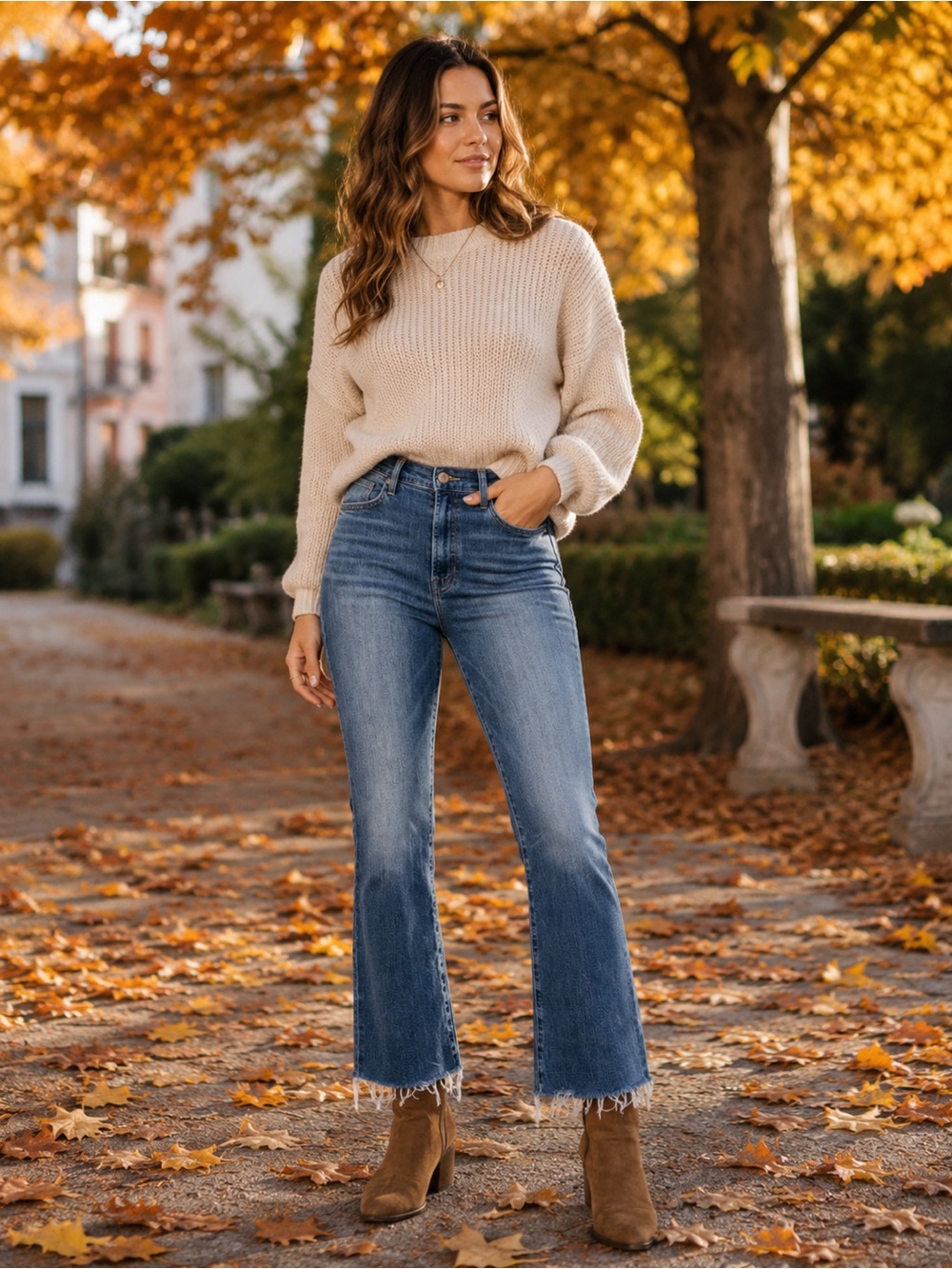 MOTHER The Hustler Ankle Fray Jeans 30 Healing Jar Mid Blue Kick Flare Denim